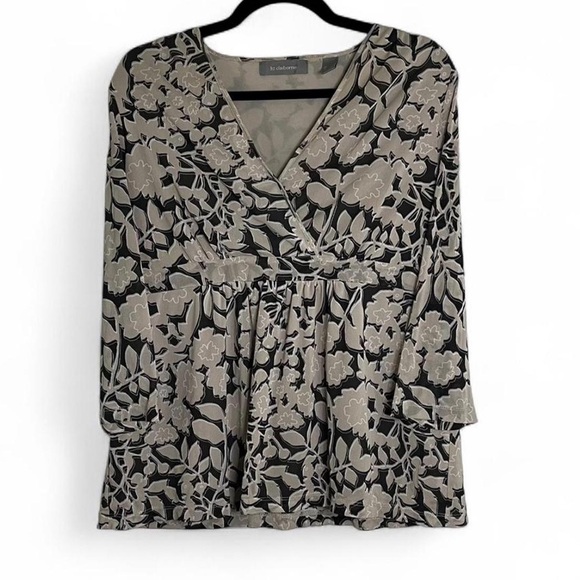 Liz Claiborne Floral Blouse Large Tan Brown Y2K 90s Vintage Style - Picture 1 of 4